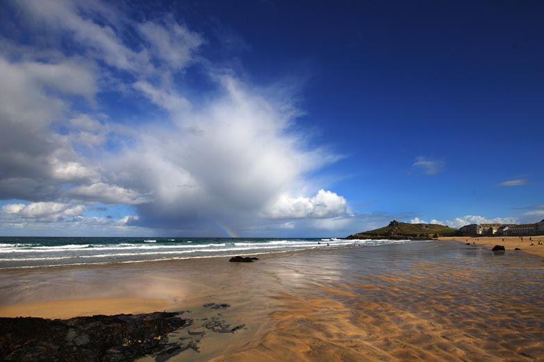 st_ives_porthmeor_beach_low_tide_summer_sky_rainbow_cornwall